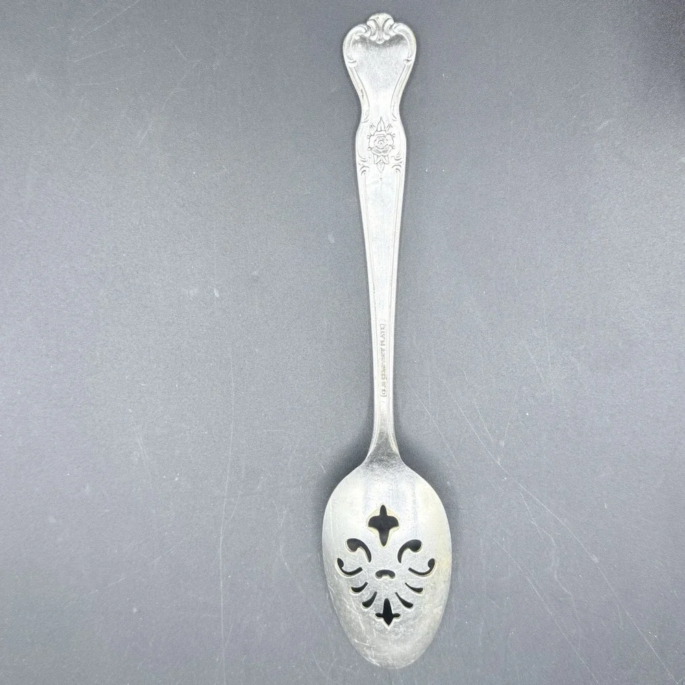 Old Company Plate Signature Silverplate Slotted Serving Spoon 8.5